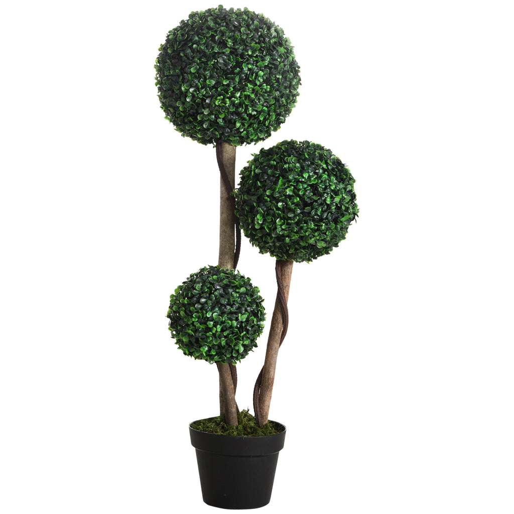 DodiOnline Decorative Artificial Plant Boxwood Ball Topiary Tree in Pot Fake Plant for Home Indoor Outdoor Decor, 90 cm, Dark Green