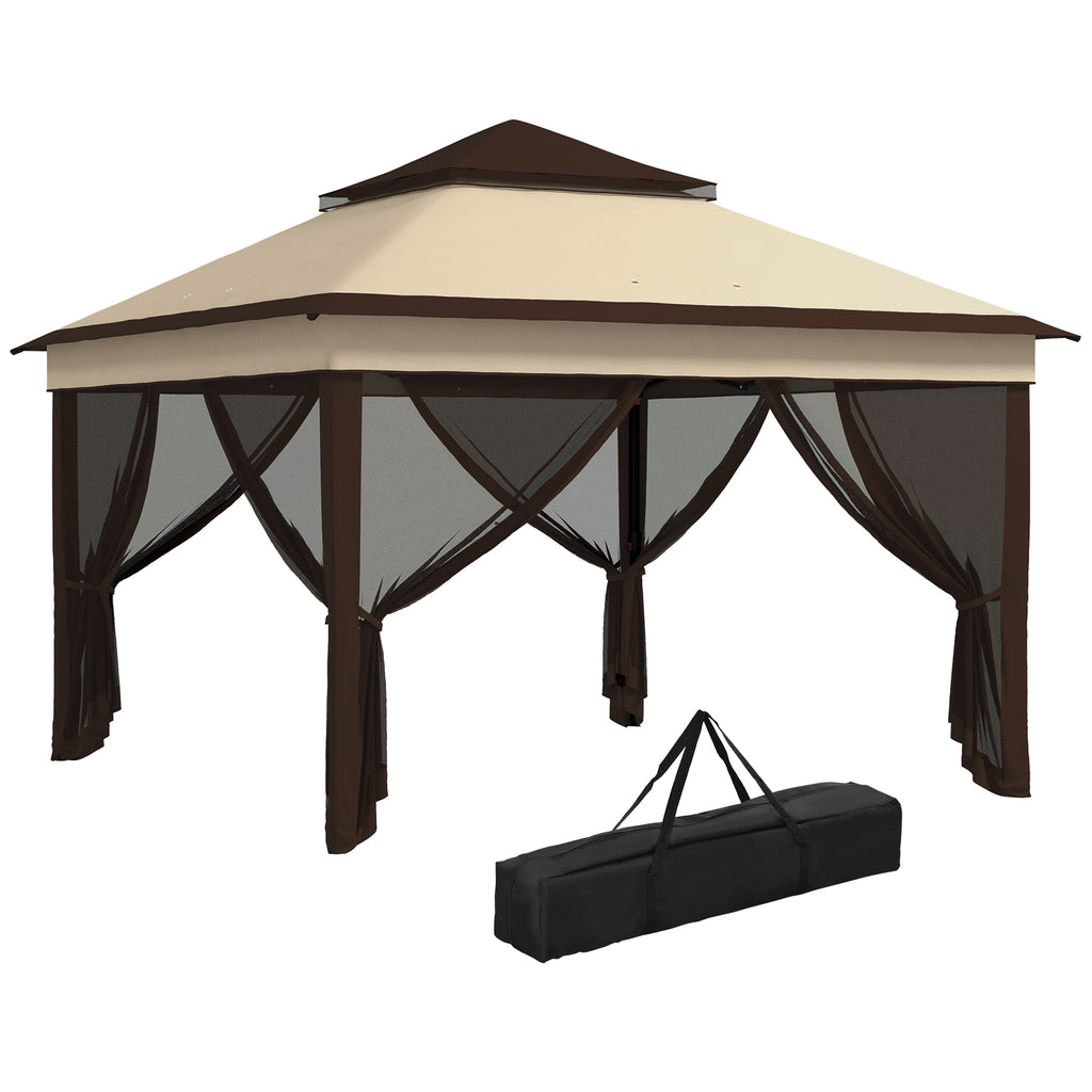 DodiOnline 3 x 3(m) Pop Up Gazebo, Height Adjustable Instant Event Shelter with Netting and Carrying Bag, Beige