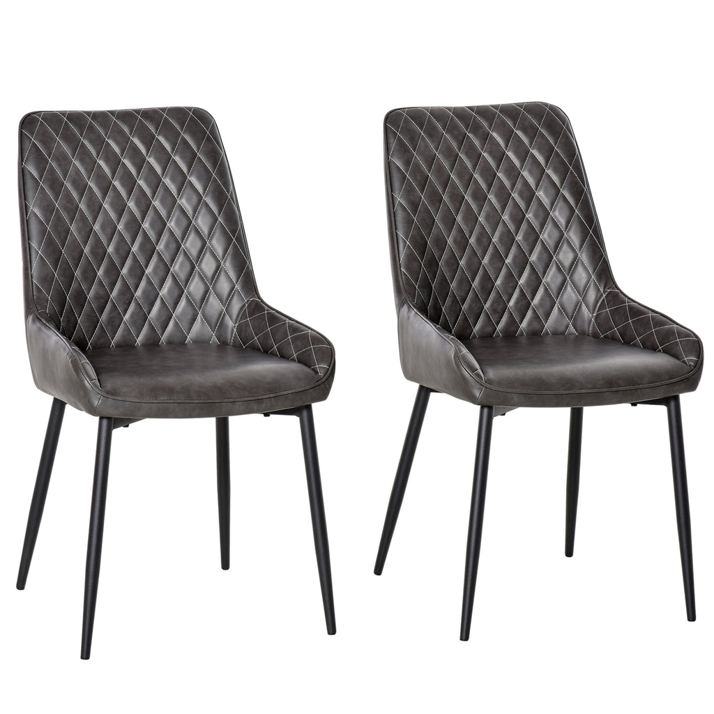 DodiOnline Retro Dining Chair Set of 2, PU Leather Upholstered Side Chairs for Kitchen Living Room with Metal Legs, Grey