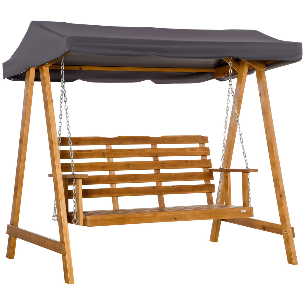 DodiOnline 3 Seater Garden Swing Seat Swing Chair Outdoor Wooden Swing Bench Hammock with Adjustable Canopy