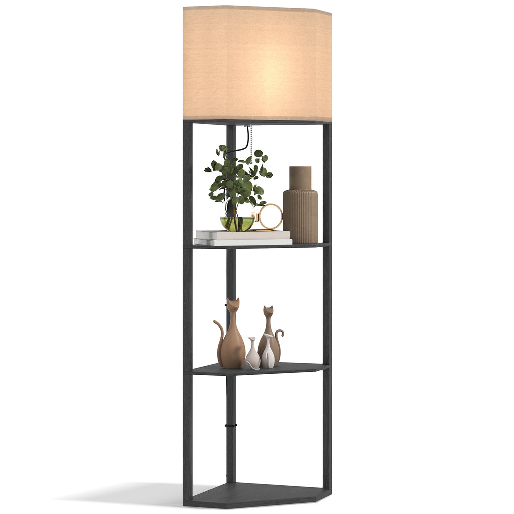 DodiOnline Corner Floor Lamp with Shelves, Modern Tall Standing Lamps for Living Room, Bedroom, with Chain Switch Bulb not Included, Black