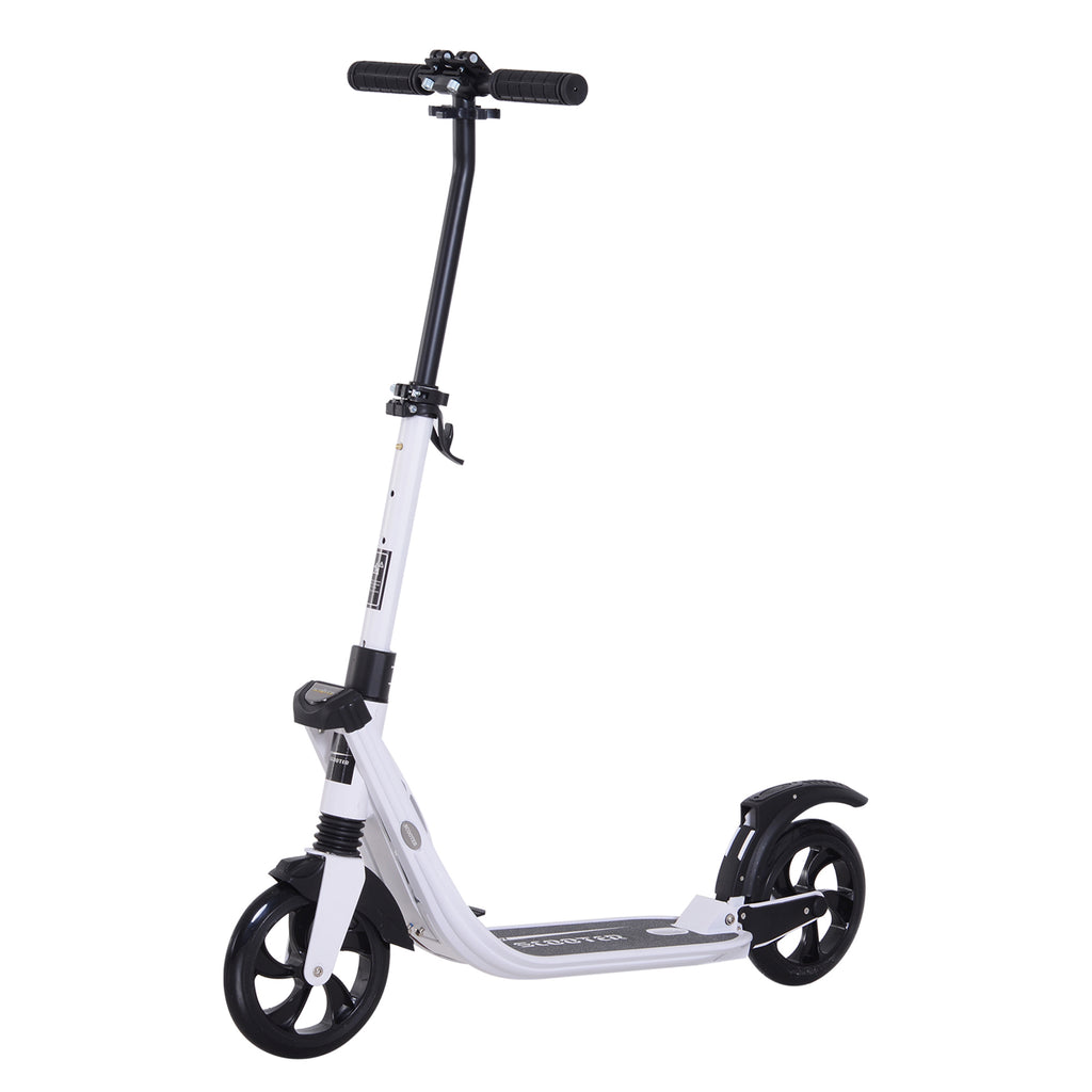 DodiOnline Folding Kick Scooter Hight-Adjustable Urban Scooter w/ Rear Brake, Double Shock Absorption System & 2 Big Wheels, For 14+ Teens Adult, White
