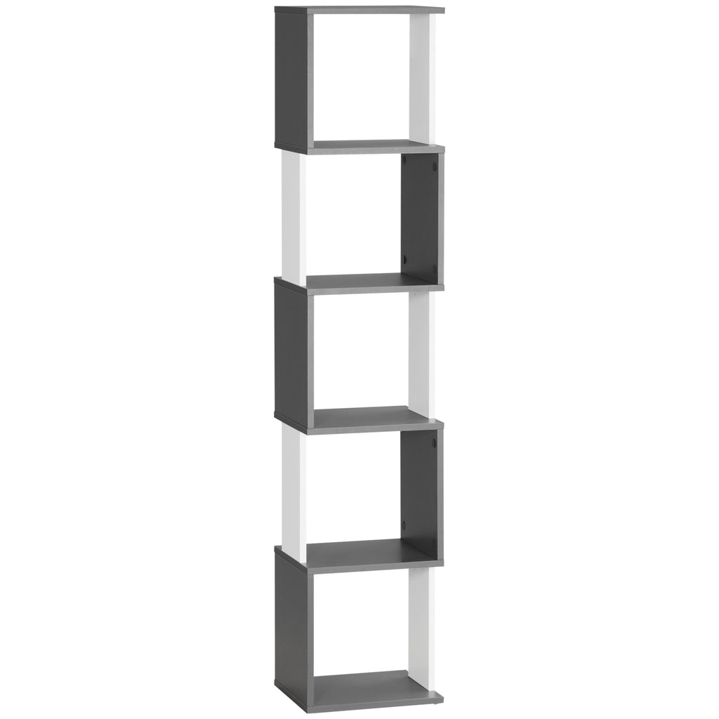 DodiOnline Modern 5-Tier Bookshelf, Freestanding Bookcase Storage Shelving for Living Room Home Office Study, White and Dark Grey