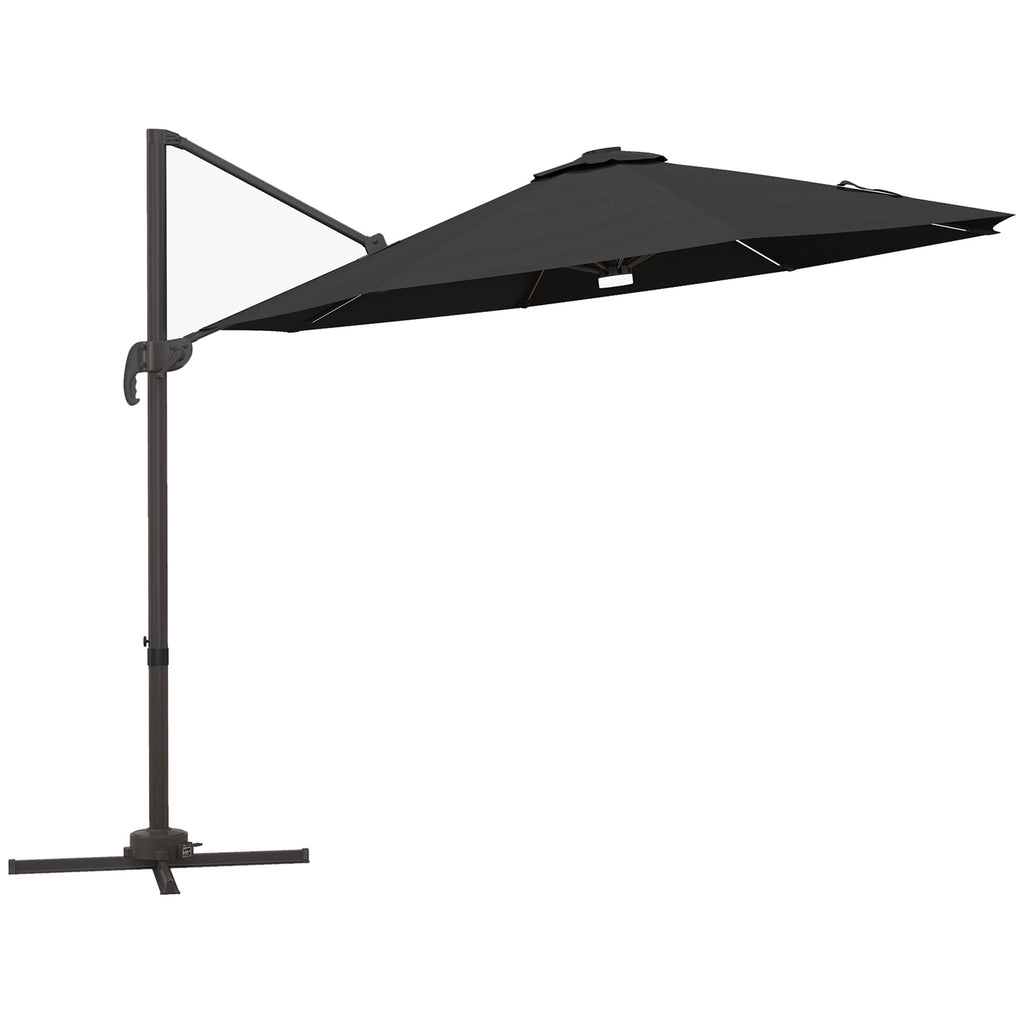 DodiOnline Cantilever Parasol, with LED Lights and Cross Base - Dark Grey