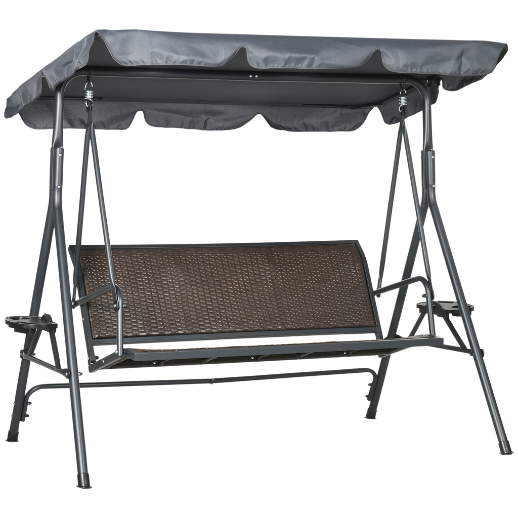 DodiOnline 3 Seater Swing Chair, Garden Swing Seat Bench with Adjustable Canopy, Rattan Seat, and Steel Frame for Patio, Yard