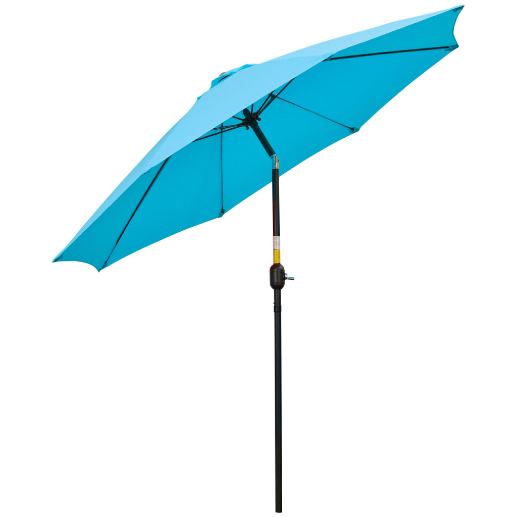 DodiOnline 2.6M Patio Parasol Sun Umbrella, Tilt Shade Shelter Canopy with Crank 8 Ribs Aluminium Frame, Blue