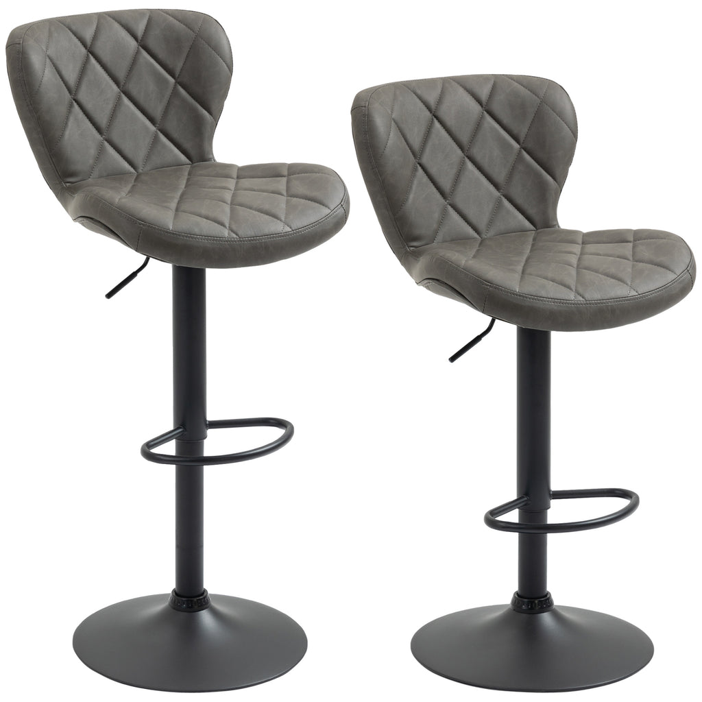 DodiOnline Bar Stools, Set of 2 Breakfast Bar Chairs, Swivel Barstools with Backrest and Footrest, Steel Frame Diamond Pattern PU, for Kitchen Counter, Dining Room, Dark Grey