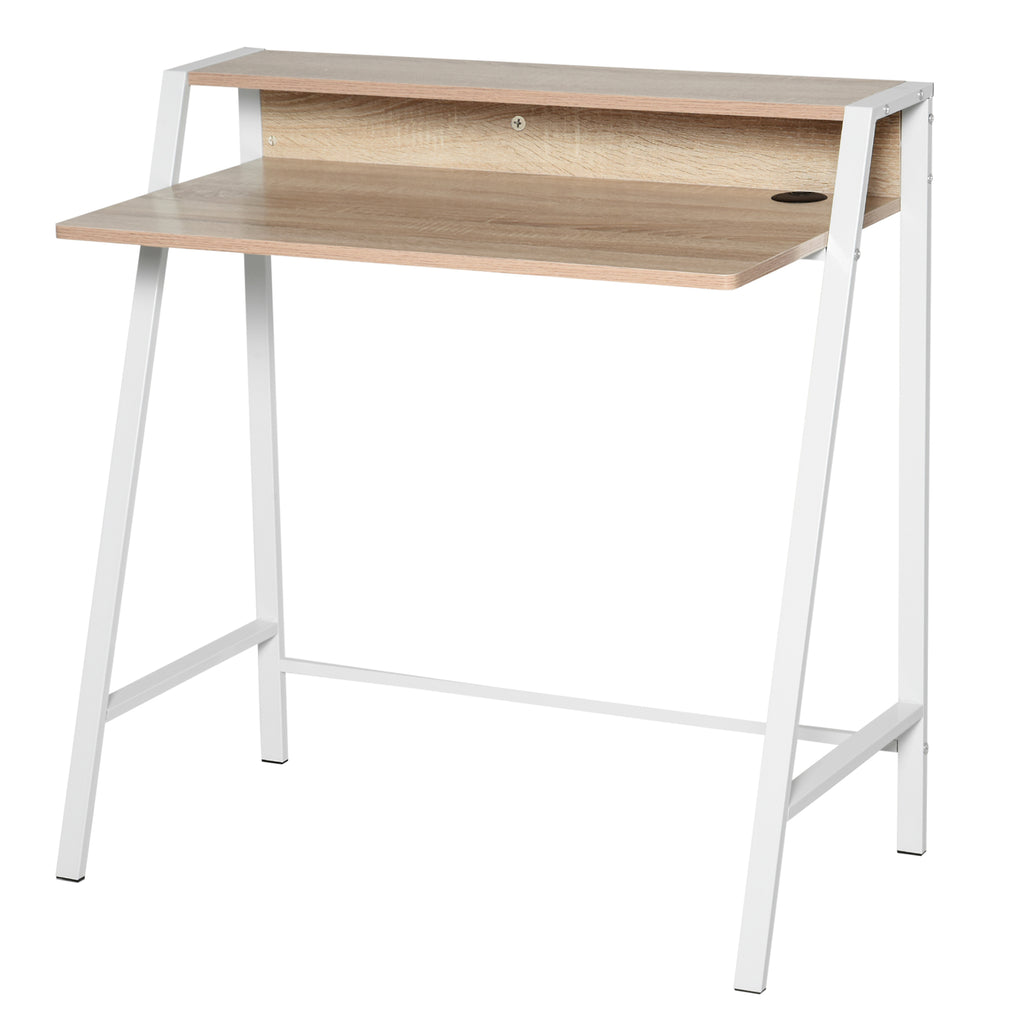 DodiOnline Writing Desk Computer Table Home Office PC Laptop Workstation Storage Shelf 84L x 45W cm White and Oak