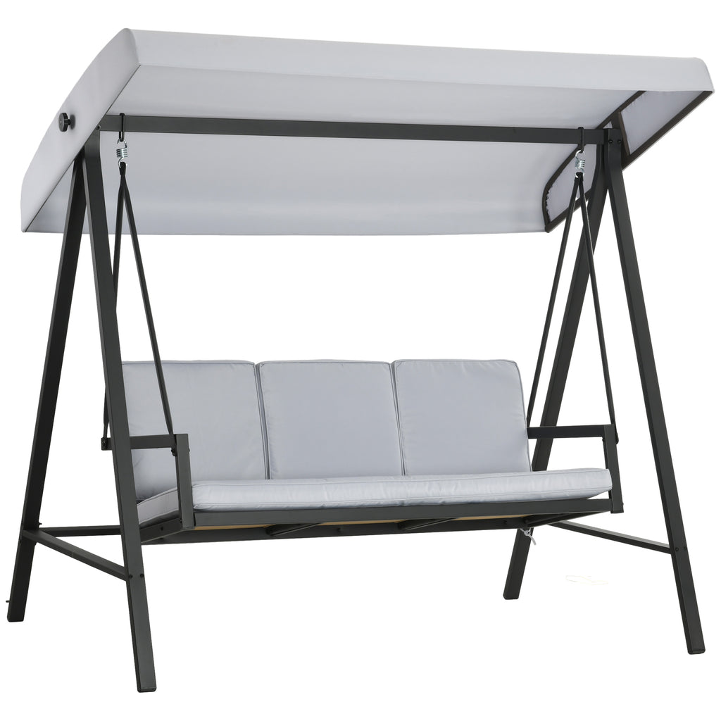 DodiOnline Three-Seat Garden Swing Chair, with Adjustable Canopy - Grey