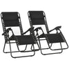 DodiOnline Garden Recliner Chairs Set of 2, Outdoor Foldable Zero Gravity Chairs Set w/ Footstool and Detachable Headrest, Black