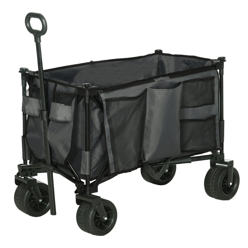 DodiOnline Folding Garden Trolley, Cargo Traile on Wheels, Collapsible Camping Trolley, Outdoor Utility Wagon, Dark Grey