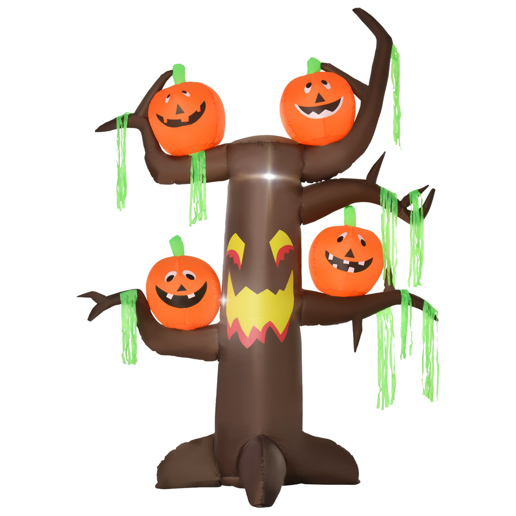 DodiOnline 2.4m Halloween Inflatable Ghost Tree with 4 Pumpkins 2 Build-in LEDs, Blow Up Inflatables for Halloween Party Yard Lawn Outdoor Indoor Decoration