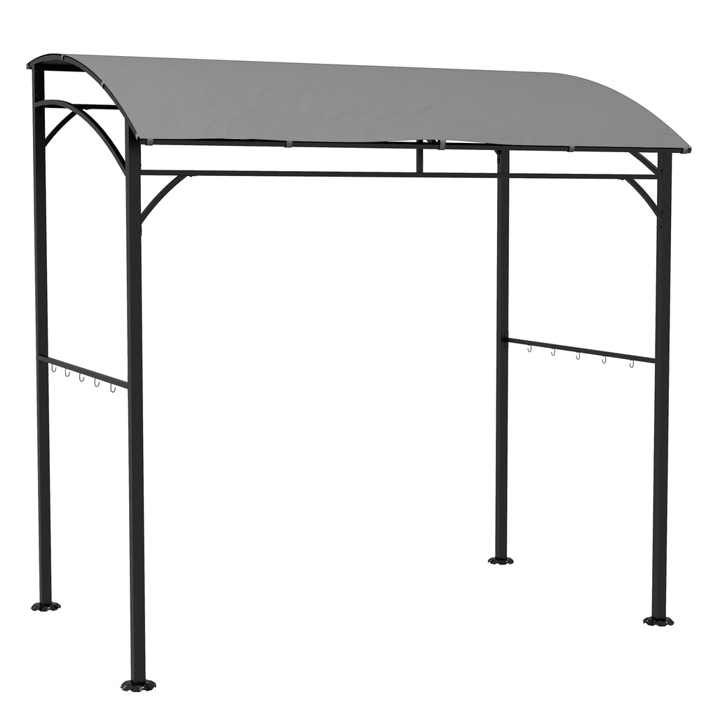 DodiOnline 2.2 x 1.5 m BBQ Grill Gazebo Tent, Garden Grill with Metal Frame, Curved Canopy and 10 Hooks, Outdoor Sun Shade, Grey
