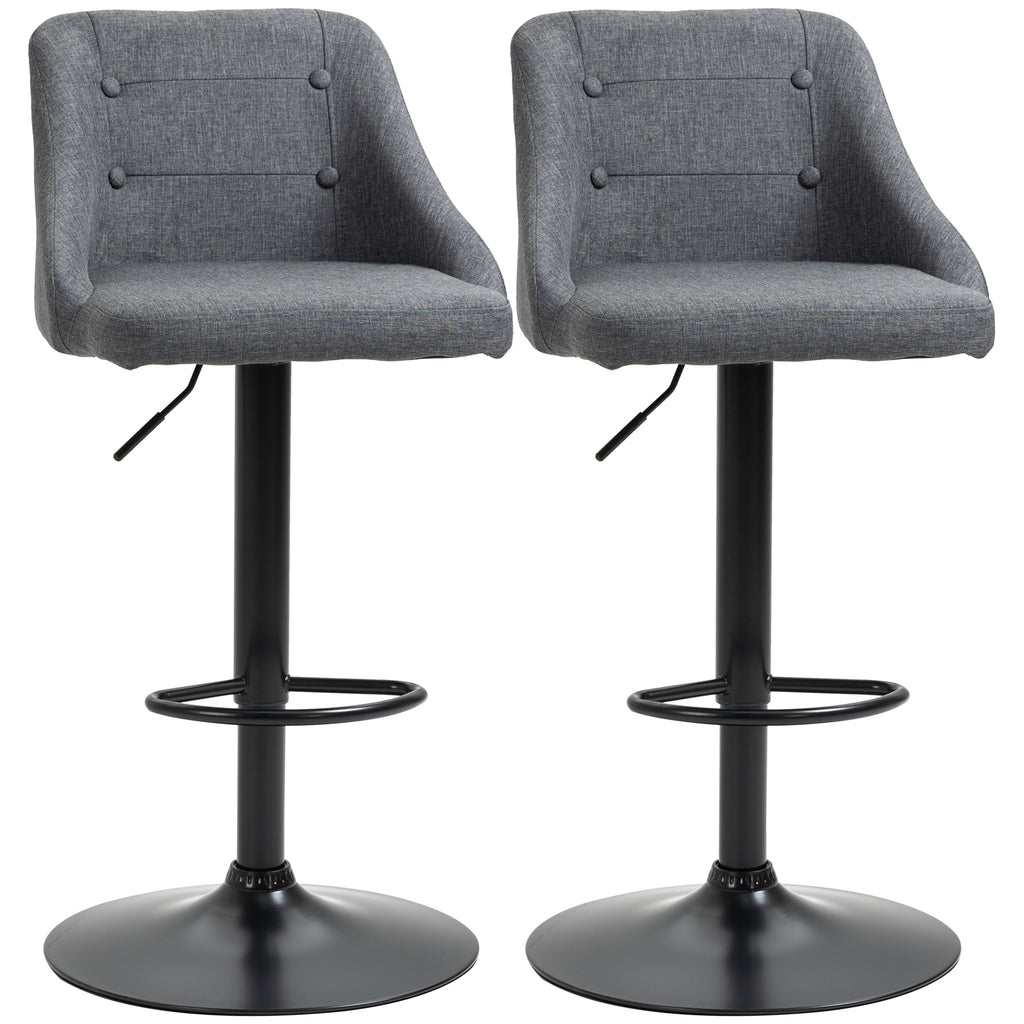 DodiOnline Modern Adjustable Bar Stools Set of 2, Swivel Fabric Barstools with Footrest, Armrests and Back, for Kitchen Counter and Dining Room, Dark Grey