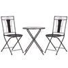DodiOnline 3-Piece Patio Bistro Set, Mosaic Table and 2 Armless Chairs with Foldable Design, Metal Frame for Garden, Poolside, Coffee