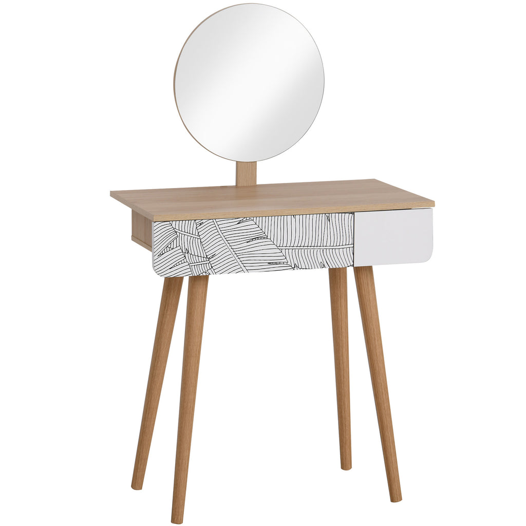 DodiOnline Dressing Table with Drawer and Mirror height adjustable Wooden Oak Color  Bedroom Dressing Room Elegant and Durable