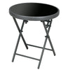 DodiOnline ?45cm Garden Side Table, Outdoor Round Folding Patio Table with Imitation Marble Glass Top, Small Coffee Table, Black