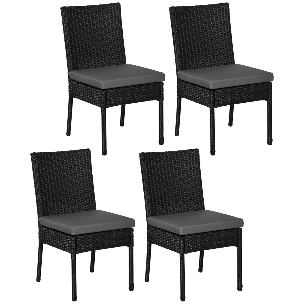 DodiOnline Set of Four Armless Rattan Garden Chairs - Black