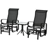 DodiOnline 3 Pieces Garden Gliding Chair Set, Metal Frame 2 Single Armchair Swing Seater and 1 Glass Top Coffee Table w/ Breath Mesh Fabric Seat, Black
