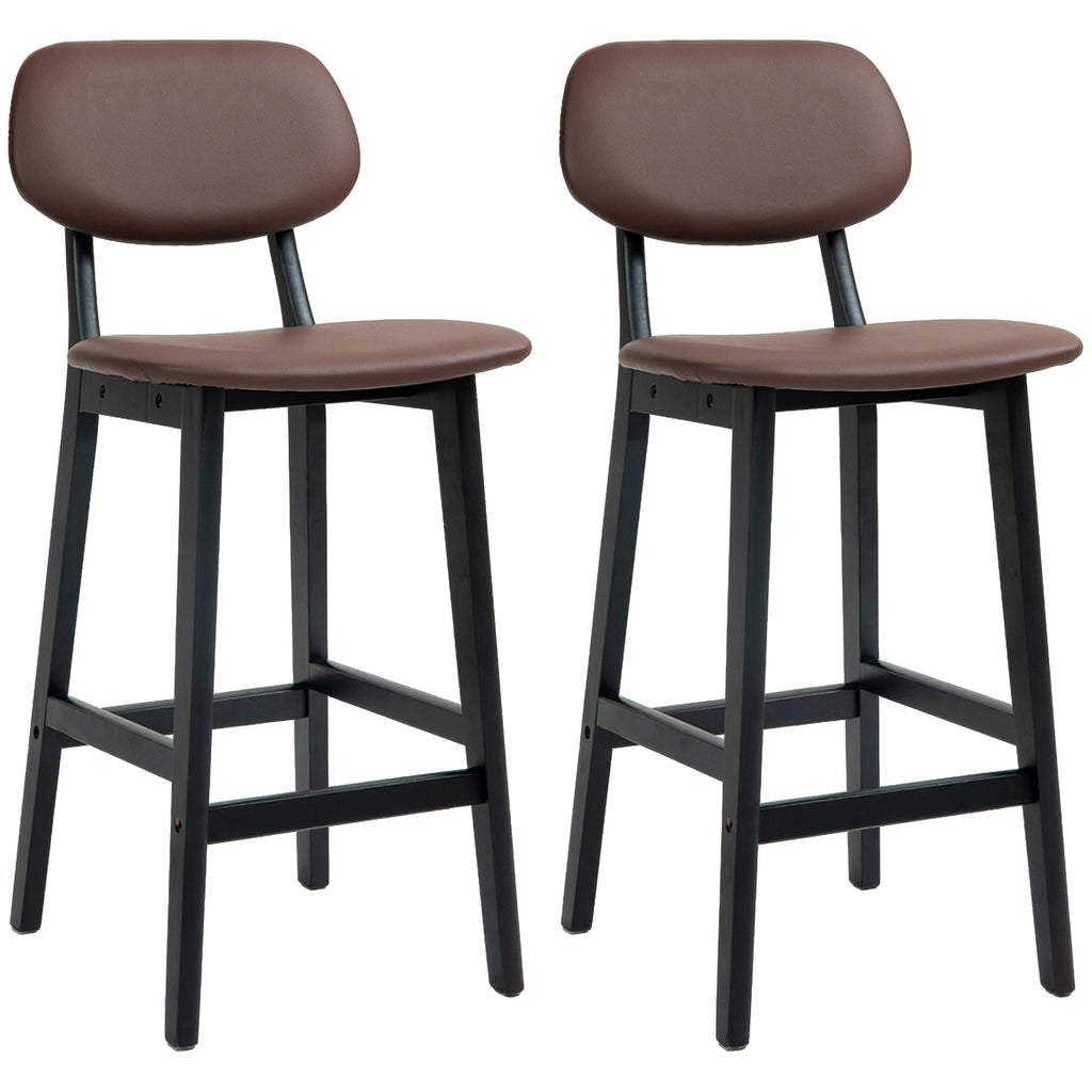 DodiOnline Bar Stools Set of 2, Contemporary Breakfast Bar Chairs, Faux Leather Upholstered Kitchen Stools with Backs and  Solid Wood Legs, Brown