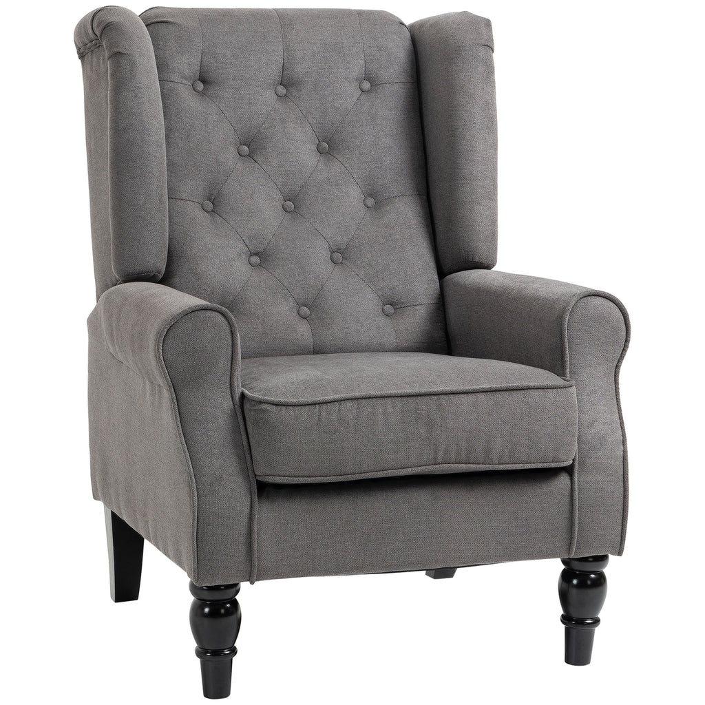 DodiOnline Retro Accent Chair, Wingback Armchair with Wood Frame Button Tufted Design for Living Room Bedroom, Dark Grey
