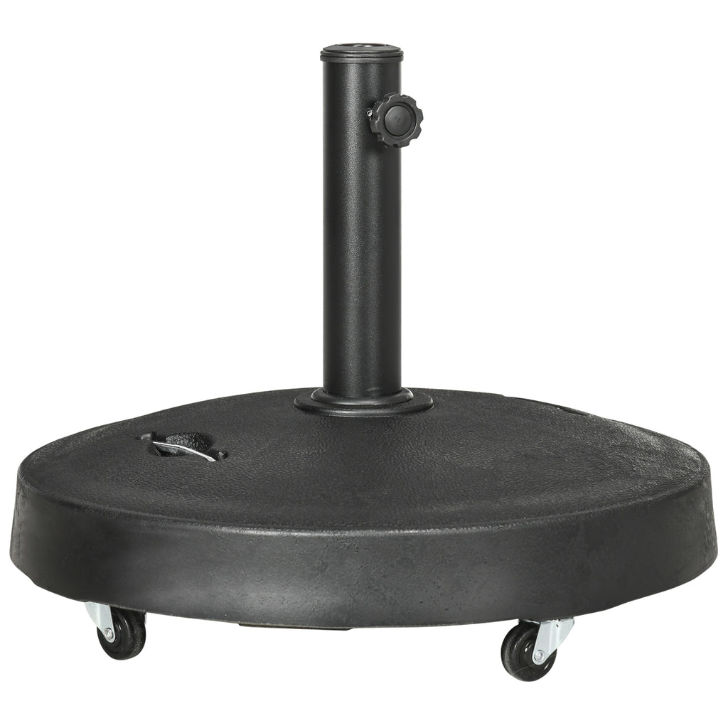 DodiOnline 23.5kg Resin Garden Parasol Base with Wheels and Retractable Handles, Round Outdoor Market Umbrella Stand Weight for Poles of ?38mm to ?48mm, Black