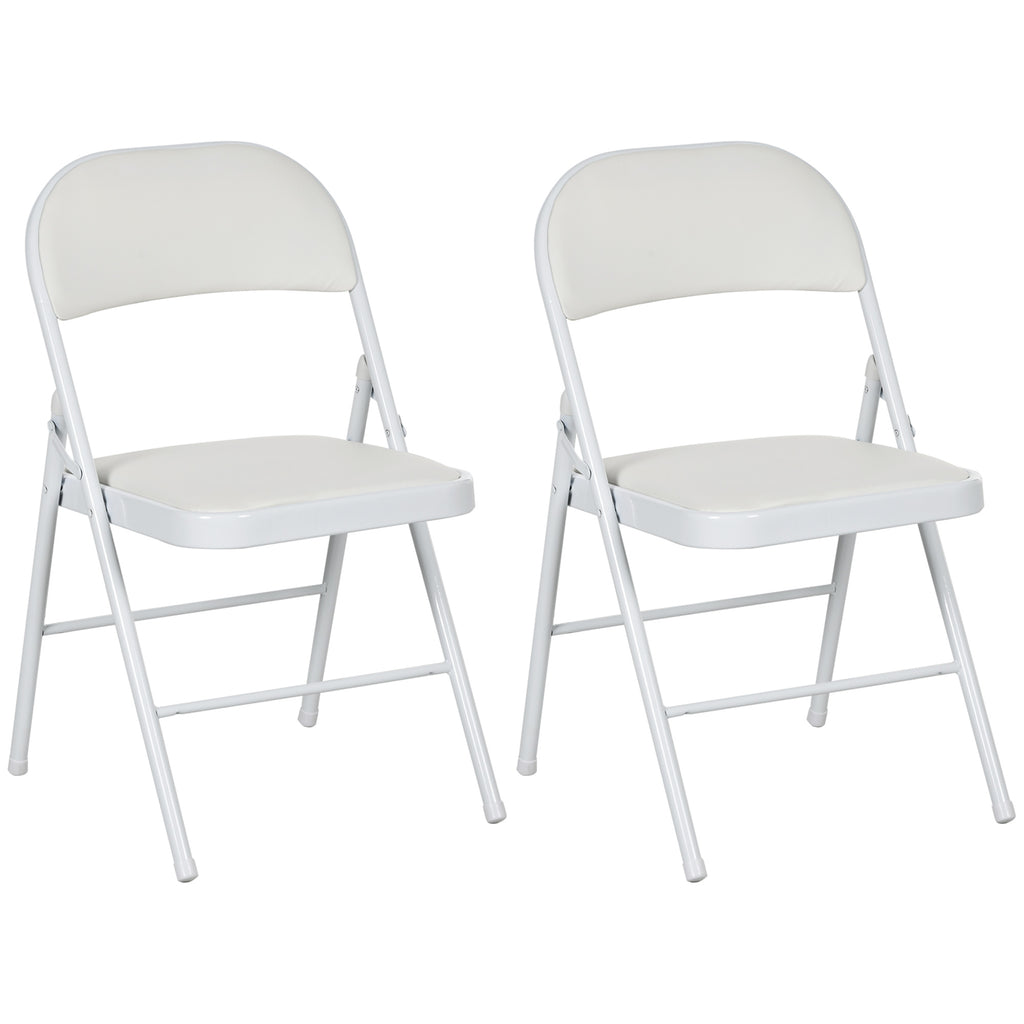 DodiOnline Set of Two Cushioned Steel Folding Chairs - White