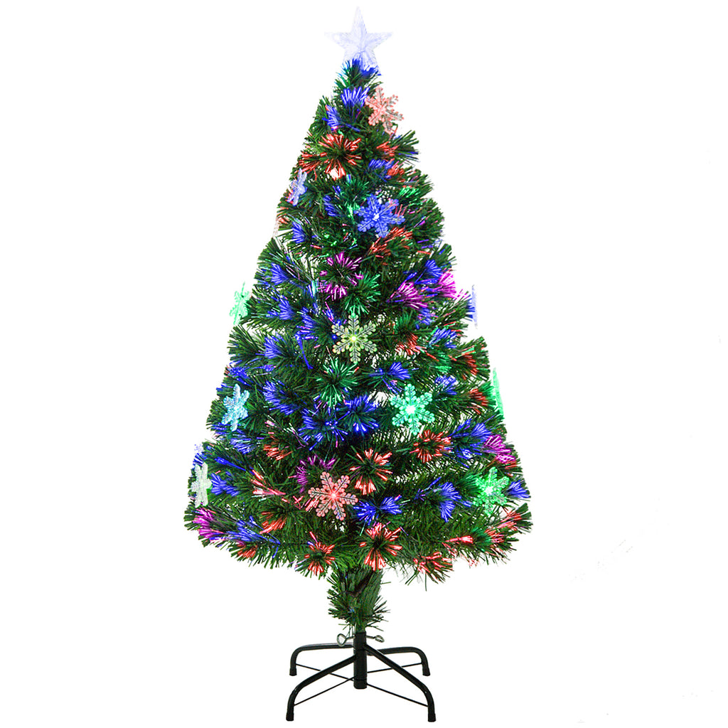 DodiOnline 4FT Green Fibre Optic Artificial Christmas Tree Xmas Colourful LED Scattered Tree with Snowflakes Ornaments Fireproofing