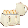 DodiOnline Kettle and Toaster Set, 1.7L 3000W Fast Boil Jug Kettle with Auto Shut Off, 4 Slice Toaster with 7 Level Browning Controls & Crumb Tray, Beige