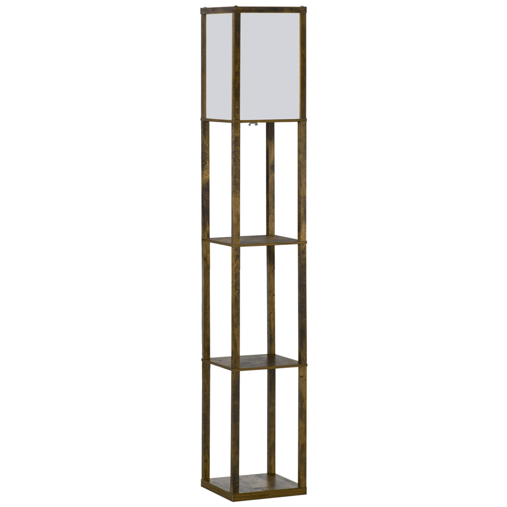 DodiOnline 3-Tier Floor Lamp, Floor Light with Storage Shelf, Reading Standing Lamp with Acrylic Shade for Living Room, Bedroom, Kitchen, Dining Room, Office, Dorm, 160cm, Brown