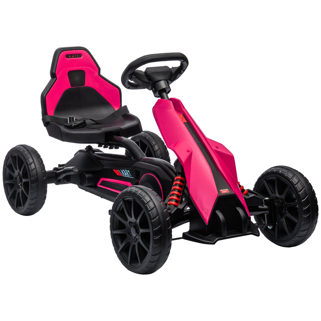 DodiOnline Kids Pedal Go Kart, with Adjustable Seat, EVA Wheels, Seat, Handbrake - Pink