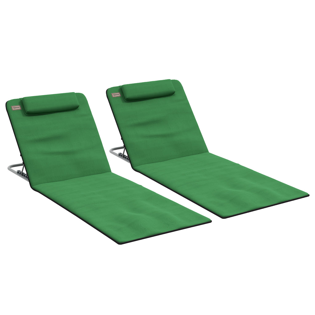 DodiOnline Set of Two Metal Frame Beach Chairs, with Reclining Backs - Green