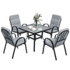 DodiOnline 5 Pieces Outdoor Square Garden Dining Set w/ Tempered Glass Dining Table 4 Cushioned Armchairs, Umbrella Hole, Grey