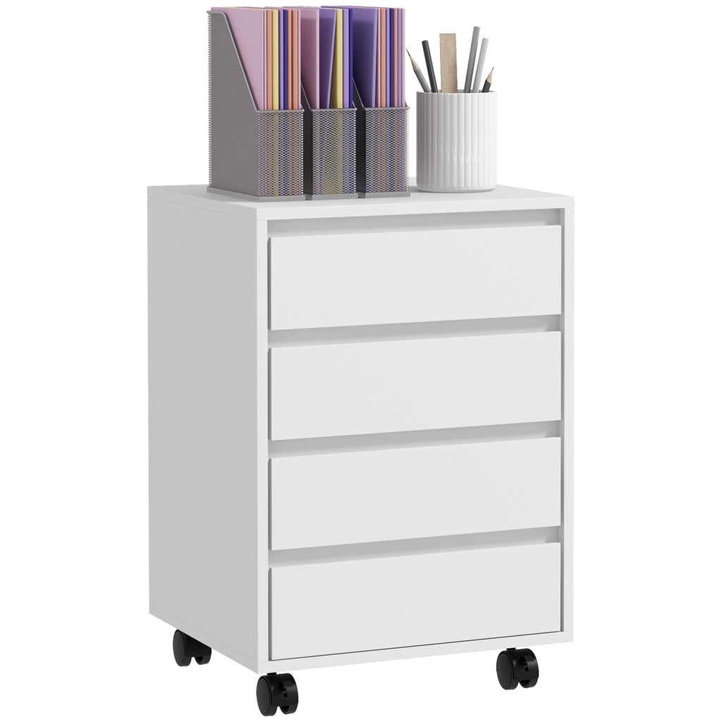 DodiOnline Four-Drawer Office Filing Cabinet, with Wheels - White