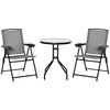 DodiOnline 3 Piece Outdoor Bistro Set, Patio Conversation Furniture Set with 2 Folding Backrest Adjustable Armchairs and Glass Top Coffee Table, Grey