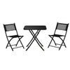 DodiOnline 3 Pieces Garden Bistro Set, Folding Patio Table with Glass Table Top and 2 Chairs, Outdoor Furniture Set for Garden and Porch, Black