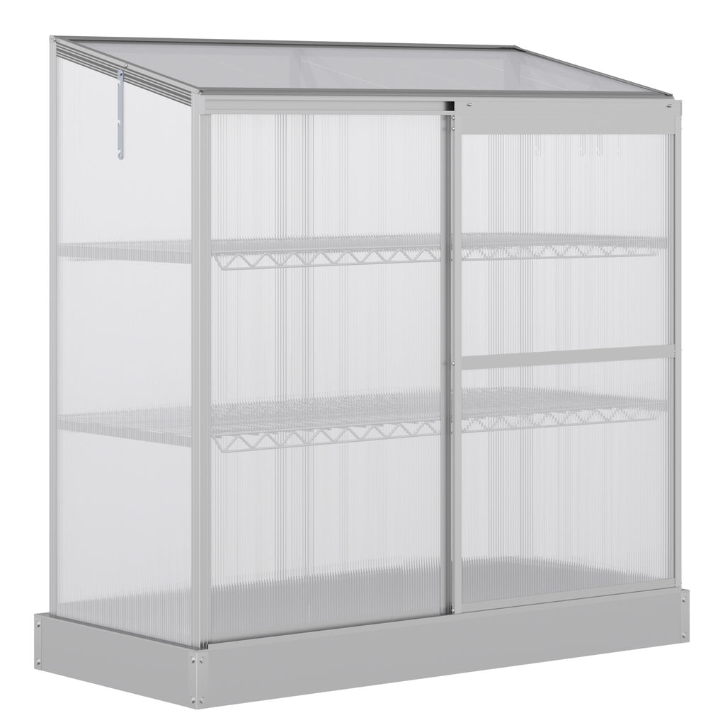 DodiOnline 3 Tier Greenhouse Garden Outdoor Cold Frame Plant Flower Growth Transparent Polycarbonate Board Openable Roof Sliding Door w/ Foundation 131L x 58W x 140H cm