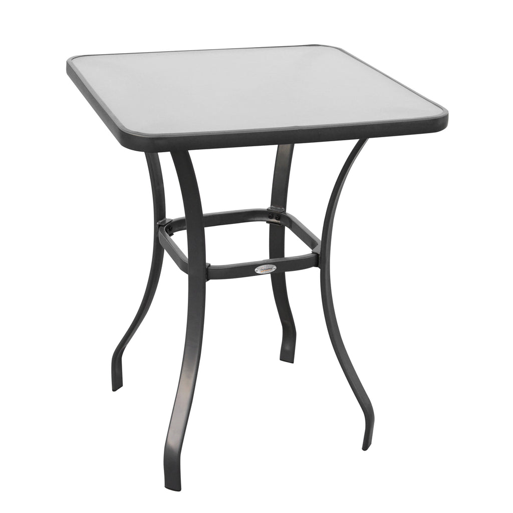 DodiOnline Square Garden Table, Outdoor Coffee Table with Tempered Glass Top, Bar Bistro Dining Table, Metal Frame for Patio, Balcony, 68.5 x 68.5 x 84cm