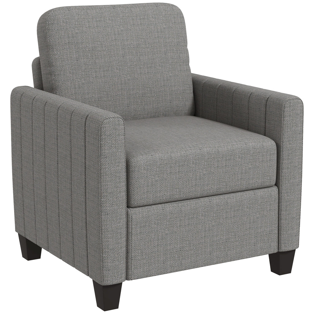 DodiOnline Modern Boxy Linen-Look Armchair - Light Grey