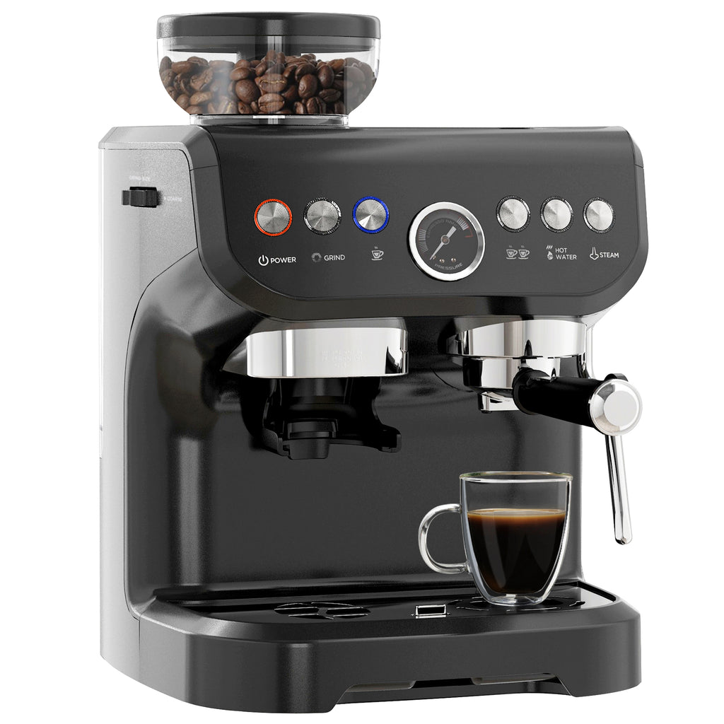 DodiOnline 15 Bar Coffee Machine, with Adjustable Grind, Steamer and Accessories