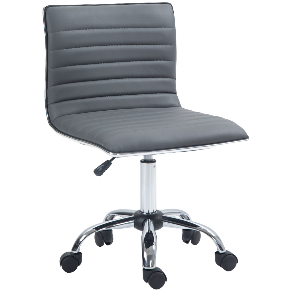 DodiOnline Adjustable Swivel Office Chair with Armless Mid-Back in PU Leather and Chrome Base - Dark Grey