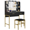 DodiOnline Dressing Table Set, with Storage and Stool - Black