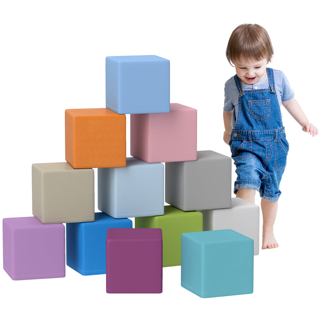 DodiOnline 12 PCs Soft Play Blocks, Soft Foam Toy, Building and Stacking Blocks for Kids, Blue