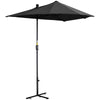 DodiOnline 2m Half Parasol Market Umbrella Garden Balcony Parasol with Crank Handle, Base, Double-Sided Canopy, Black