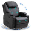 DodiOnline Recliner Armchair, Rocking Massage Swivel PU Leather Manual Reclining Chair with Adjustable Leg Rest, Drink Holders, Side Pocket, for Home Living Room Theater, Black