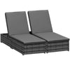 DodiOnline PE Rattan Sun Loungers with Cushion, Outdoor Garden Sunbed Furniture with 5-Level Recliner Backrest, and Armrest, Set of 2, Grey