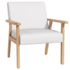 DodiOnline Accent Chair Wood Frame with Thick Linen Cushions Wide Seat Armchair Home Furniture Bedroom Office Cream White