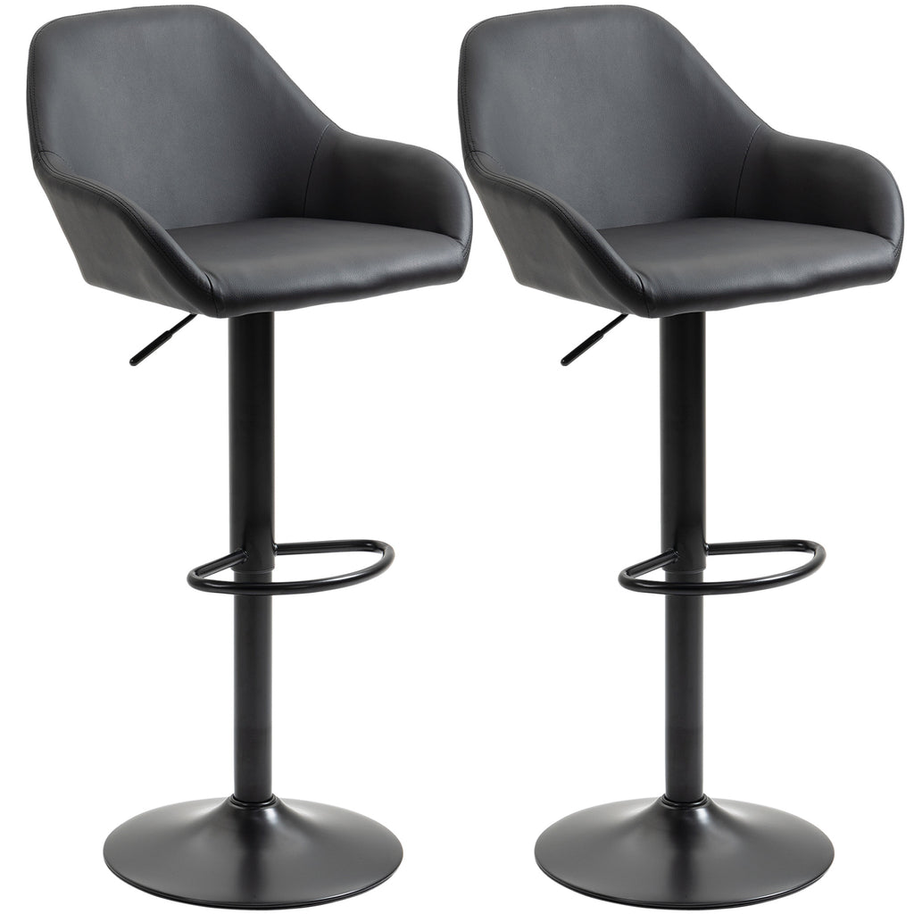 DodiOnline Bar Stools Set of 2, Height Adjustable Swivel Barstools, PU Leather Kitchen Stools with Backs, Armrests and Footrest for Home, Counter and Dining Room, Black