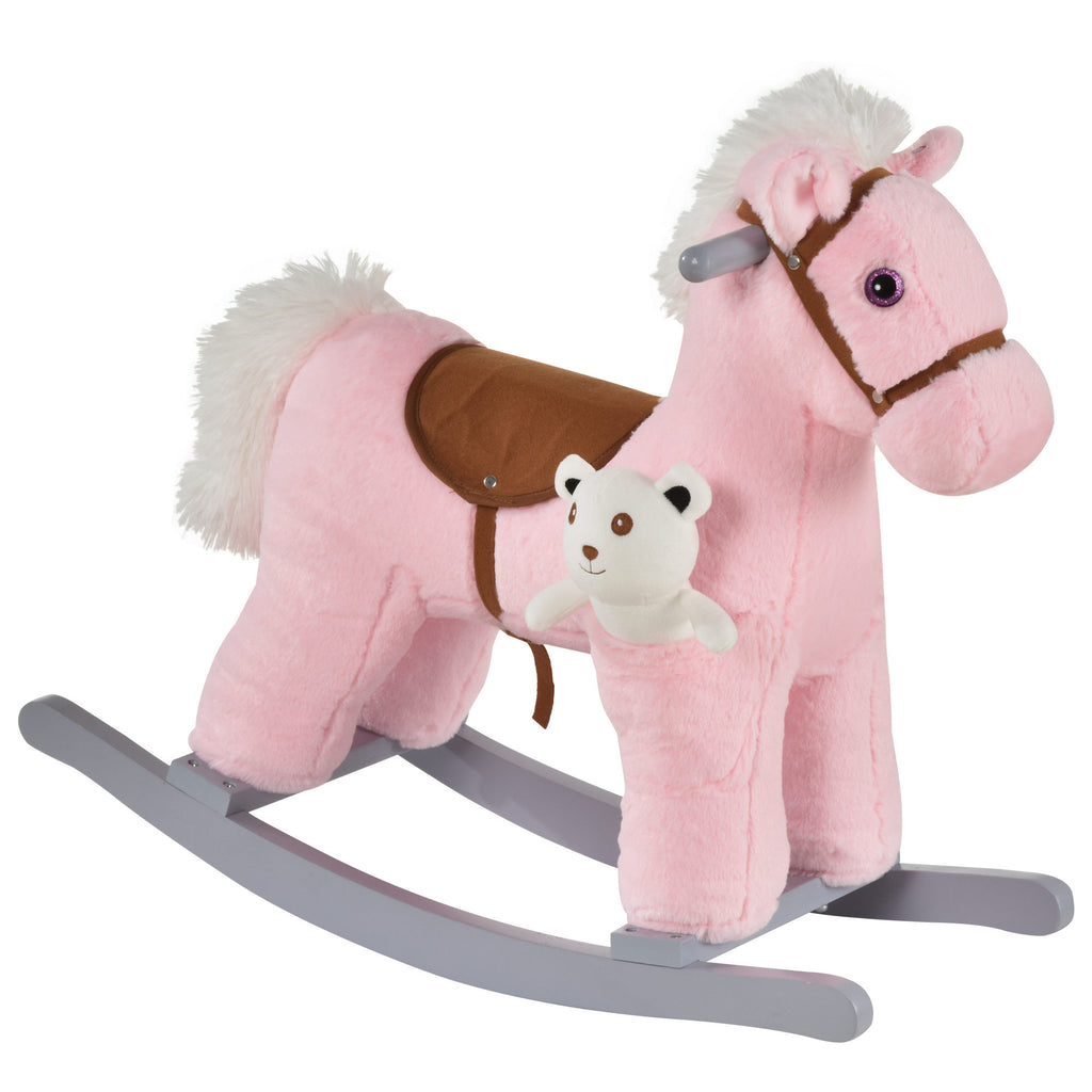 DodiOnline Kids Plush Ride-On Rocking Horse Toy Rocker with Plush Toy Realistic Sounds for Child 18-36 Months Pink
