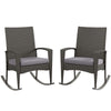 DodiOnline Outdoor PE Rattan Rocking Chair Set of 2, Garden Rocking Chair Set with Armrest and Cushion, Grey